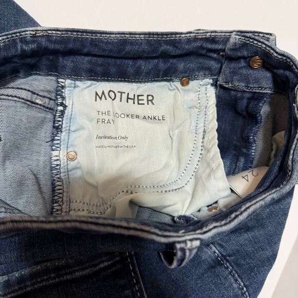 Mother Looker Ankle Fray Jeans Invitation Only Dark Wash Raw Hem Sz 24 Casual - Picture 3 of 6